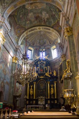 Lublin, Polonya - 15 Ekim 2018: İç Lublin Katedrali, Saint John Baptist ve Saint John Evangelist Eski kentte