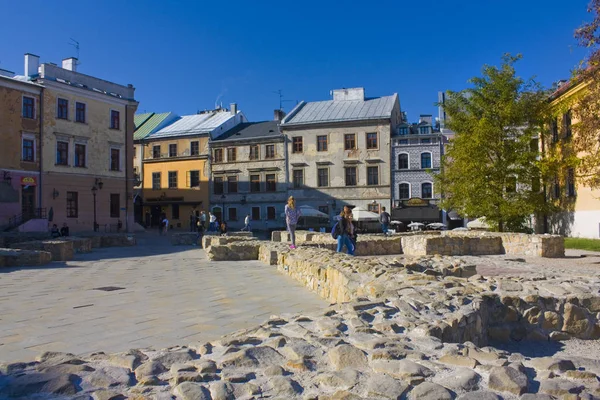 Lublin Poland October 2018 Farze Square Reconstructed Foundations Former Temple — Stock Photo, Image