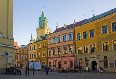 Lublin, Polonya - 15 Ekim 2018: Pazar Meydanı, Lublin, Street Cafe