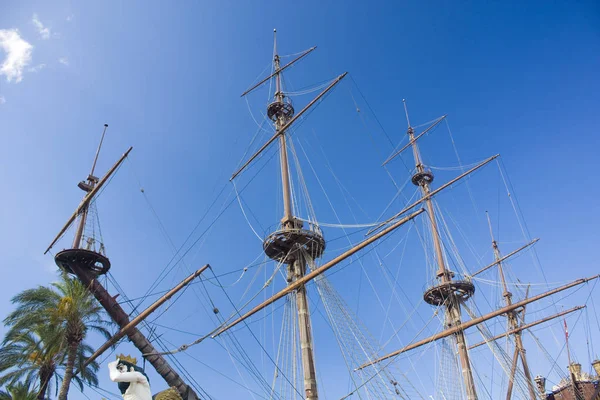 Sailing Boat Masts Galeone Old Wooden Ship Summer Day Genoa — Stock Photo, Image