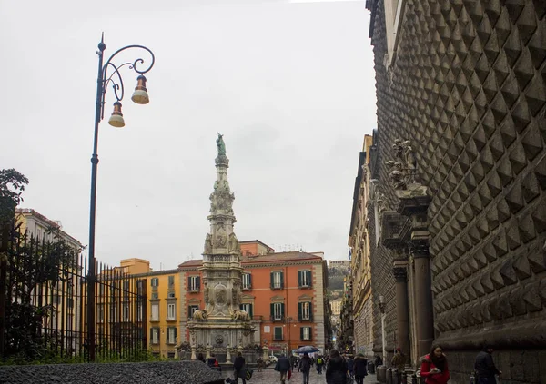 Naples Italy March 2018 Obelisk Immaculate Piazza Del Ges Nuovo — Stock Photo, Image