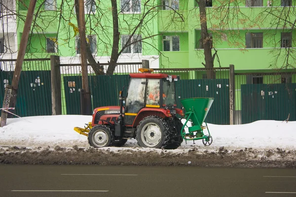 Киев Украина Января 2019 Года Заполнение Дорог Песком Устранения Обледенения — стоковое фото