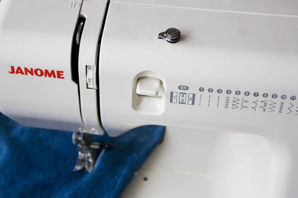 Kyiv, Ukraine - May 20, 2018: Close-up view of fragment of a sewing machine Janome