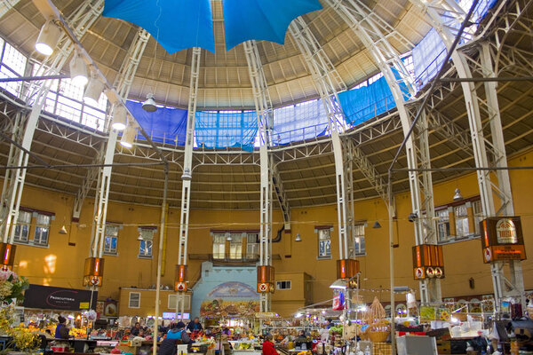 Kyiv, Ukraine - February 17, 2019: Interior of famous Bessarabsky market in the center of Kyiv 