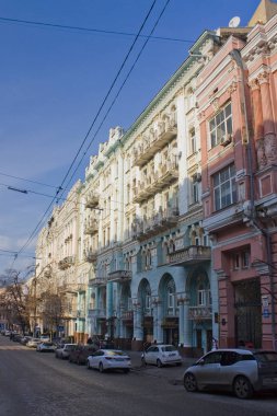 Kiev, Ukrayna - 17 Şubat 2019: Güzel bina, mimar Gorodetsky cadde Kiev olarak