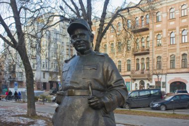 Kiev, Ukrayna - 17 Şubat 2019: Kiev, Ukrayna vejk rolündeki aktör tatarcık Jura anıt