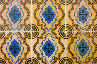 Mavi ve sarı azulejos Portekiz panel