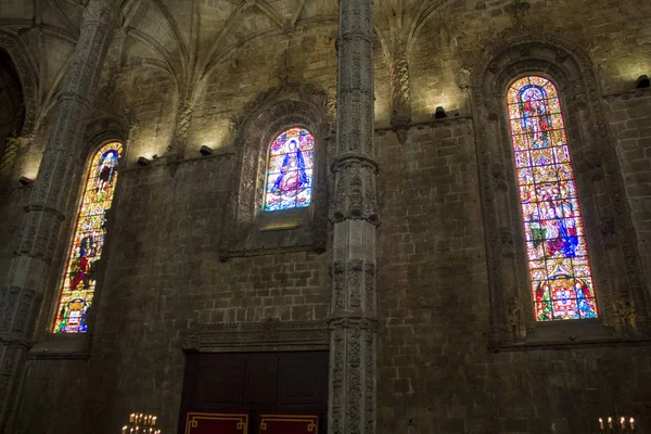 Lisszabon Portugália Március 2019 Ólomüveg Ablakok Jeronimos Kolostor Lisszaboni Hieronymites — Stock Fotó