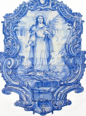 Lisbon, Portekiz - 1 Mart 2019: Azelejos bakış açısı, Santa Luzia (Miradouro de Santa Luzia) Lizbon yakınındaki Santa Luzia Kilisesi