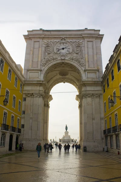 Lisbon Portugal March 2019 Famous Triumphal Augusta Arch Praca Comercio — Stock Photo, Image