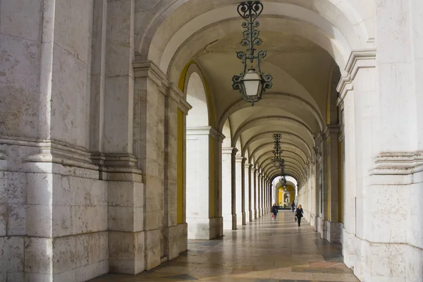 Lisbon Portugal March 2019 Arcade Commerce Square Praca Comercio Lisbon — Stock Photo, Image