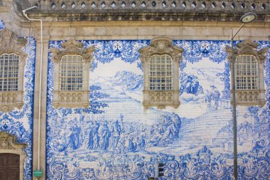 PORTO, PORTUGAL - March 3, 2019:  Fragment of Carmo Church (Igreja do Carmo) with beautiful azulejos in Porto clipart