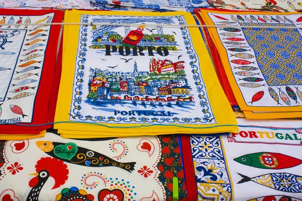 Porto Portugal Mars 2019 Traditionella Portugisiska Textil Souvenirer Den Lokala — Stockfoto