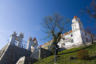 Bratislava, Slovakya-1 Nisan 2019: Bratislava Castle güneşli bir gün