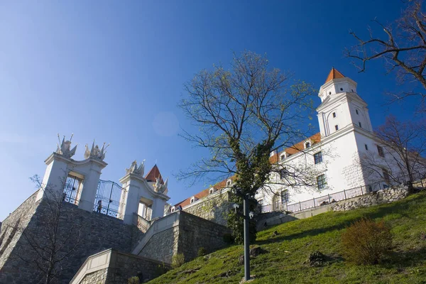 Bratislava, Slovakya-1 Nisan 2019: Bratislava Castle güneşli bir gün