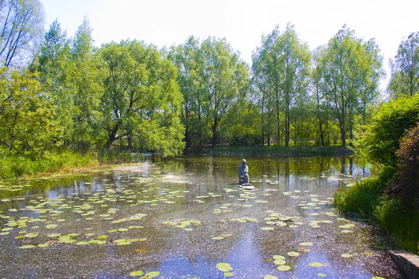 Радомисл Украина Мая 2019 Года Каменная Скульптура Священника Воде Парке — стоковое фото