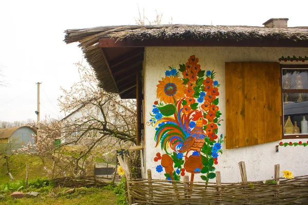 Ukrainian House Tradional Wall Painting Subotiv Ukraine — стокове фото