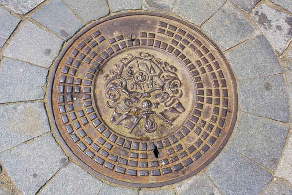 Wroclaw Poland June 2019 Beautiful Manhole Bronze Cover Wroclaw — Stock Photo, Image