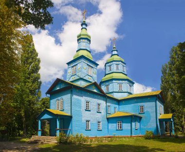 Halk mimarisi Açık Hava Müzesi St George eski ahşap kilise ve Pereyaslav orta Dinyeper yaşam-Khmelnitsky, Ukrayna