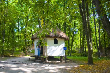 Küçük evin yeniden inşası (şifacılar onların şifalı otlar tuttu) halk mimarisi Açık Hava Müzesi ve Pereyaslav orta Dinyeper yaşam-Khmelnitsky, Ukrayna 