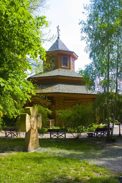 ブゾバ ウクライナ 2019 ブゾバのエスノコンプレックスウクライナの村の木造教会 — ストック写真