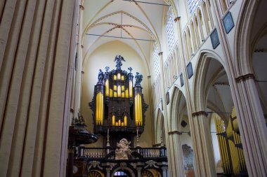 Belçika, Brugge - 3 Mayıs 2019: Brugge'deki St. Salvator Katedrali'nin (Sint-Salvatorskathedraal) org