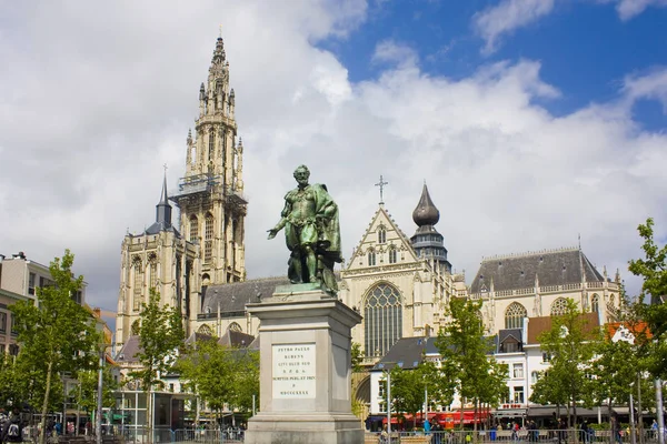 Monument Peter Paul Rubens Groenplaats Front Cathedral Our Lady Antwerp — Stock Photo, Image