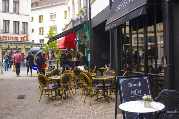 Anvers Belçika Mayıs 2019 Brüksel Eski Kent Inde Sokak Kafesi — Stok fotoğraf