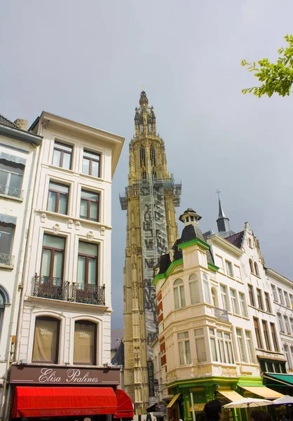 比利时安特卫普 2019年5月2日 安特卫普老城圣母大教堂景观 — 图库照片