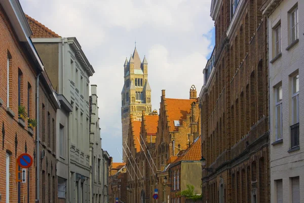 Belgique Brugge Mai 2019 Vue Cathédrale Saint Sauveur Depuis Vieille — Photo