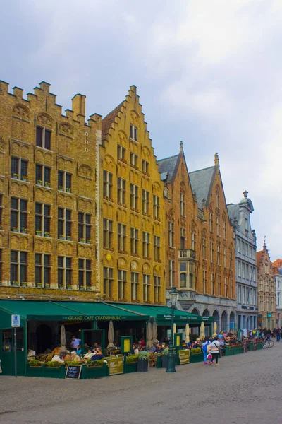 Belgium Brugge May 2019 Cafes Restaurants Markt Bruges Market Square — Stock Photo, Image