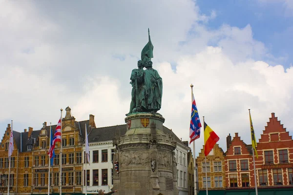 Bélgica Brugge Maio 2019 Monumento Jan Breydel Peter Conik Praça — Fotografia de Stock