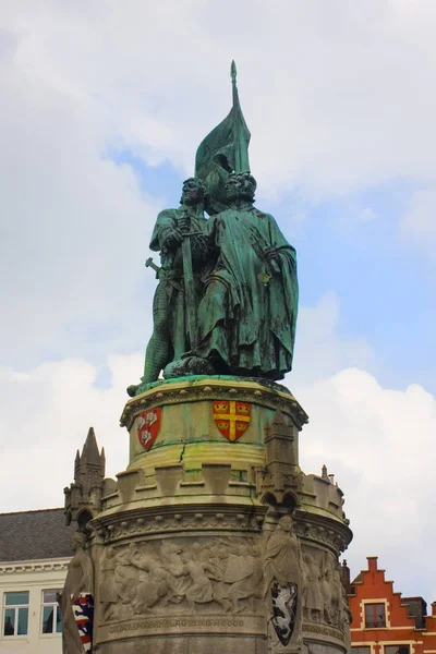 Bélgica Brugge Maio 2019 Monumento Jan Breydel Peter Conik Praça — Fotografia de Stock