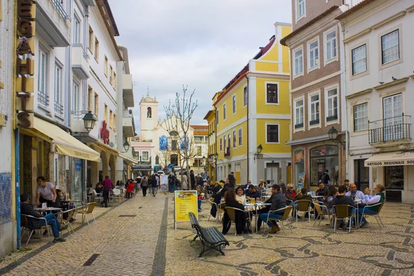 Aveiro Portugal Maart 2019 Straat Café Met Uitzicht Kerk Van — Stockfoto
