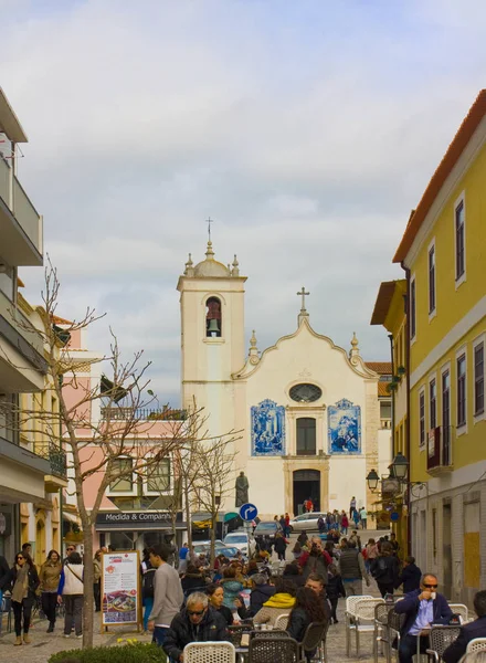 Aveiro Portugal März 2019 Straßencafé Mit Blick Auf Die Kirche — Stockfoto