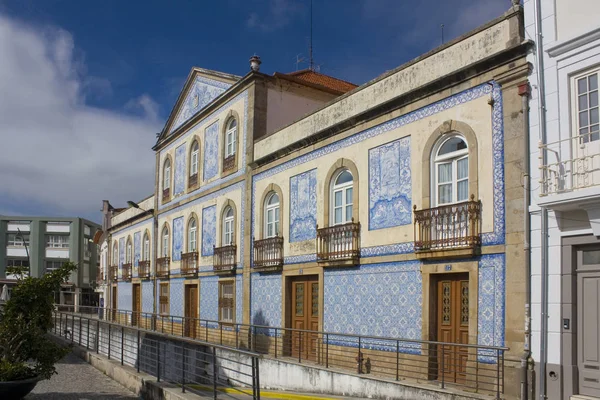 Typowa Fasada Niebieskim Azulejos Starym Mieście Aveiro Portugalia — Zdjęcie stockowe