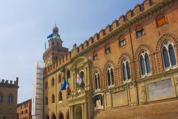 Bologna Italia Agosto 2019 Palazzo Accursio Palazzo Comunale Piazza Maggiore — Foto de Stock