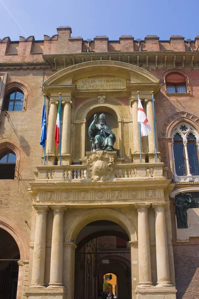 Bologna Italia Agosto 2019 Estatua San Petronio Palazzo Accursio Palazzo —  Fotos de Stock