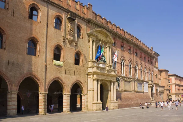 Bologna Italia Agosto 2019 Palazzo Accursio Palazzo Comunale Piazza Maggiore — Foto de Stock