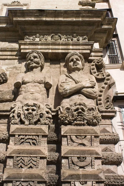 Fragment Medieval Gateway Named New Gate Porta Nuova Palermo Italy — Stock Photo, Image