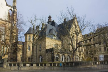 Leipzig, Almanya 'daki Thomas Kilisesi yakınlarındaki eski tarihi bina.