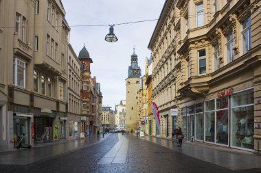 HALLE, ALMANY - 9 Mart 2020: Halle, Almanya 'daki Leipziger Kulesi