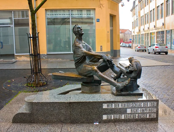 Halle Germany March 2020 Sculpture Zither Reinhold Fountain Scumtor Wolfgang — 스톡 사진