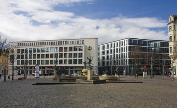 Halle Tyskland Mars 2020 Goebel Fontän Eller Gbelbrunnen Halle Tyskland — Stockfoto