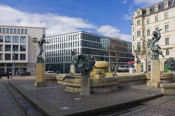 Halle Γερμανία Μαρτίου 2020 Goebel Fountain Gbelbrunnen Στη Halle Γερμανία — Φωτογραφία Αρχείου