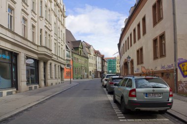 HALLE, ALMANY - 9 Mart 2020: Halle, Almanya 'daki Eski Kasaba Mimarisi