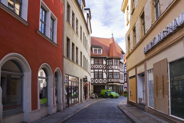 HALLE, GERMANY - 9 March, 2020: Street of Old Town in Halle, Germany