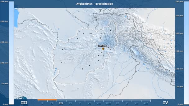 Neerslag Maand Het Gebied Van Afghanistan Met Geanimeerde Legend Engelse — Stockvideo