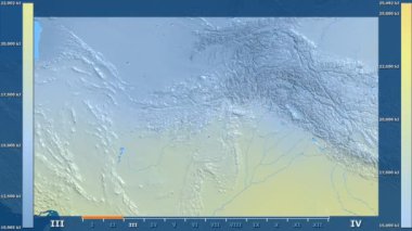 Animasyonlu efsanesi - ham renk shader ile Afganistan alanında güneş radyasyonu aya göre. Sterografik projeksiyon
