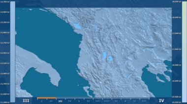Animasyonlu efsanesi - ham renk shader ile Arnavutluk bölgesinde güneş radyasyonu aya göre. Sterografik projeksiyon